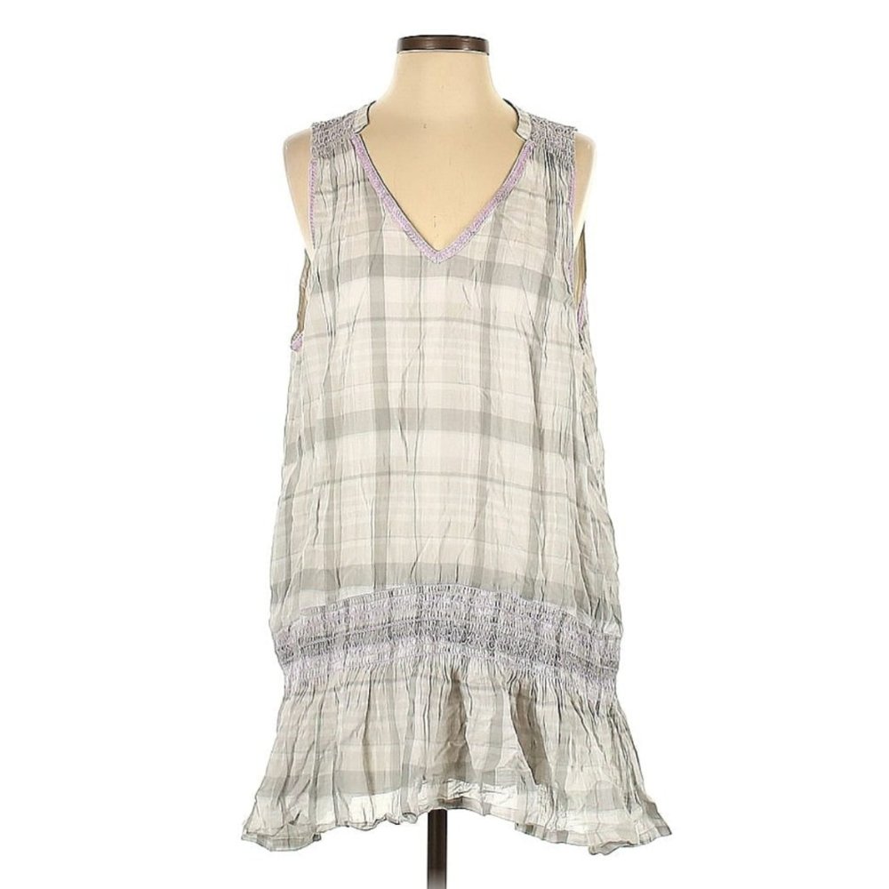 Free People Run With Me Plaid Embroidered Dress Size M - Picture 1 of 4